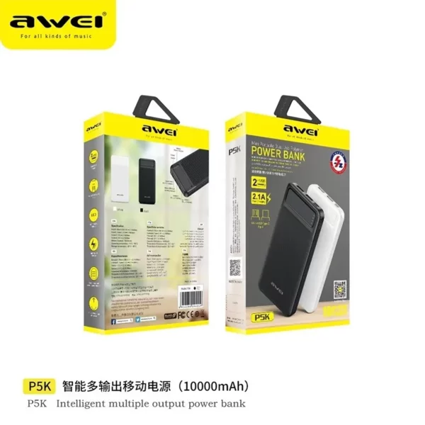 Awei P5K Power Bank 10000mAh Dual USB A and Type C Micro Dual Input Fast Charge - Image 6