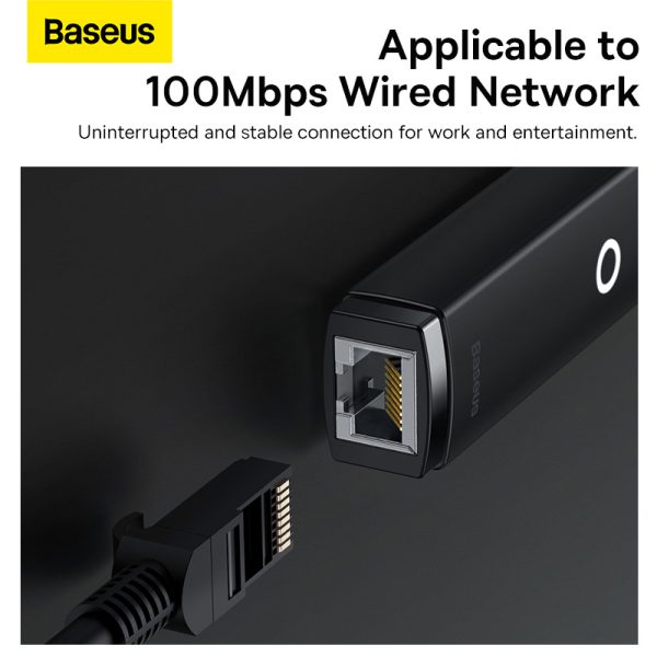 BASEUS ADAPTER LITE SERIES - TYP C TO RJ45 - 100 MBPS (WKQX000201) BLACK - Image 4